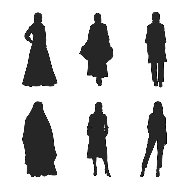 Zwart silhouet van een hijab moslimvrouw staande vectorillustratie