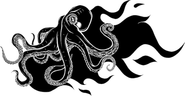 Vector zwart silhouet van het deep sea octopus-logo