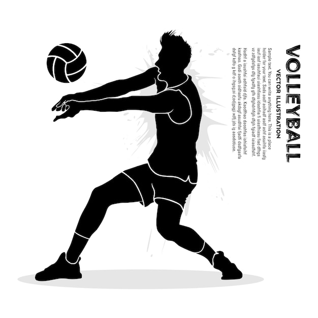 Zwart silhouet van mannelijke volleyballspeler die op witte background