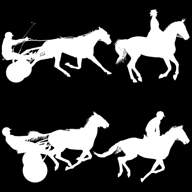 Vector zwart silhouet van paard en jockey instellen