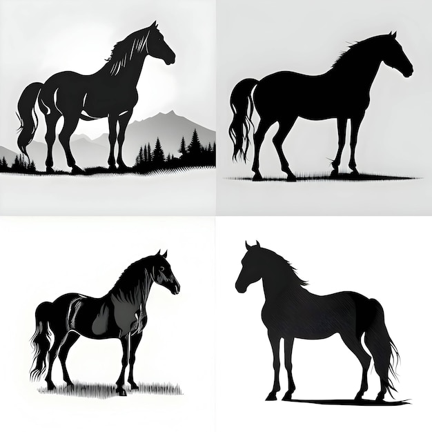 Vector zwart silhouet van paarden op witte achtergrond