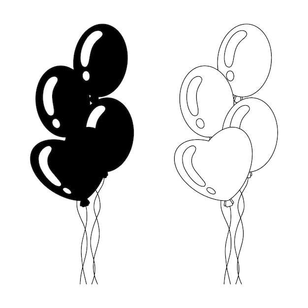 Zwart silhouet Verjaardagsballonnen Verjaardagsballons Ontwerpelement Sjabloon voor boeken stickers posters