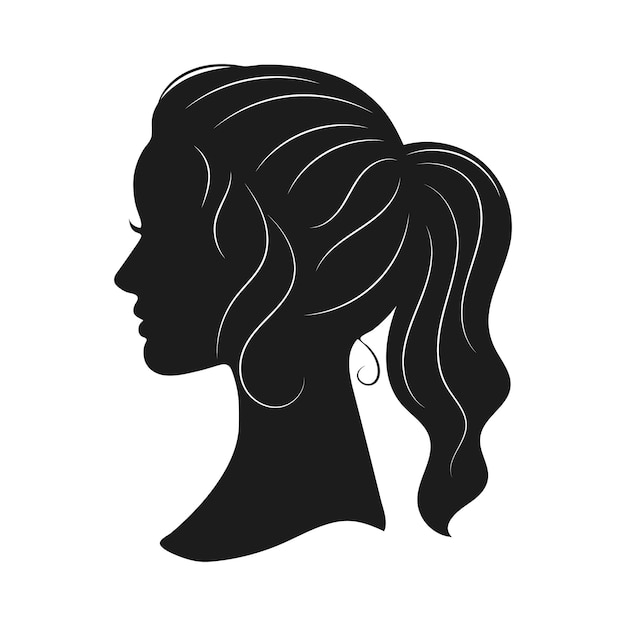 Zwart silhouetportret van een jonge mooie vrouw in profiel minimaal ontwerp elegante stijl