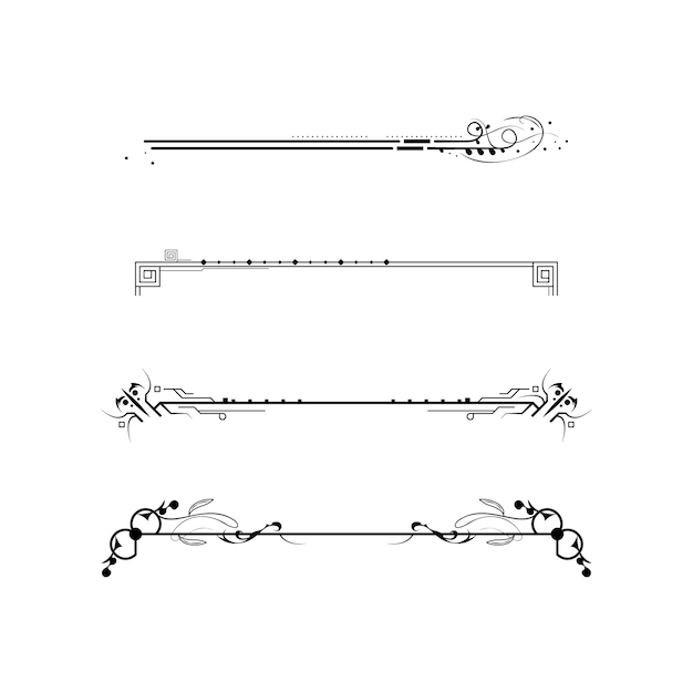 Zwart Simple Line Collection Doodle Border Elements Vector Design Style Sketch Isolated Illustra