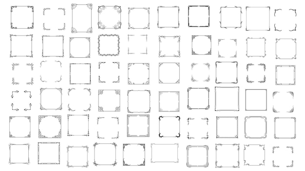 Zwart Simple Line Frame Collection Doodle Square Floral Frame Elements Vector Design Style