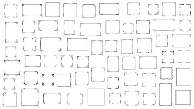 Zwart Simple Line Frame Collection Doodle Square Floral Frame Elements Vector Design Style
