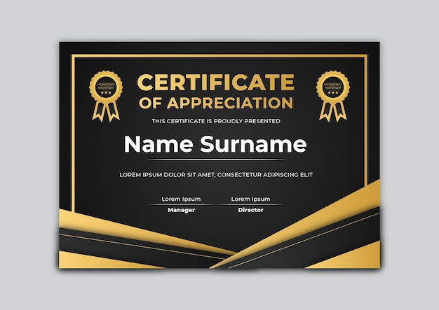 Zwart thema met Gold Combination Certificate Design