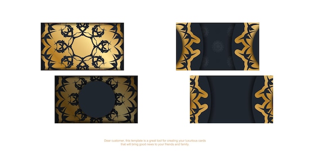 Zwart visitekaartje met vintage gouden patroon voor uw bedrijf.