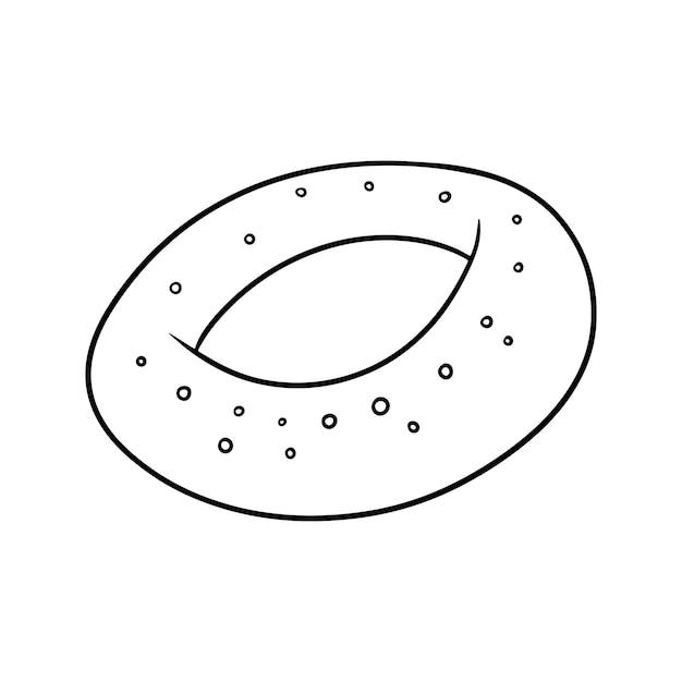 Zwart-wit afbeelding grote ronde bagel met maanzaad vectorillustratie in cartoon-stijl