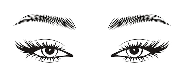 Zwart-wit afbeelding van vrouwelijke ogen met lange wimpers en wenkbrauwen Beauty-logo