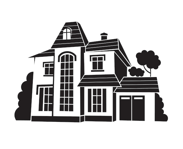 zwart-wit afbeelding van woonhuis