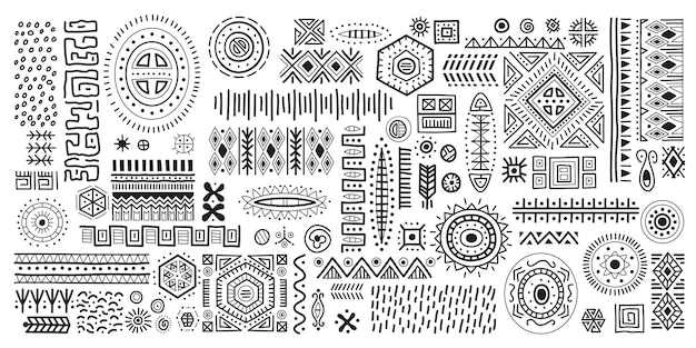 Vector zwart-wit afrikaanse kunst decoratie tribal geometrische vormen set