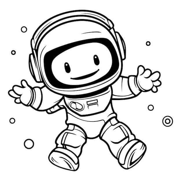 Vector zwart-wit astronaut cartoon mascotte personage vector illustratie