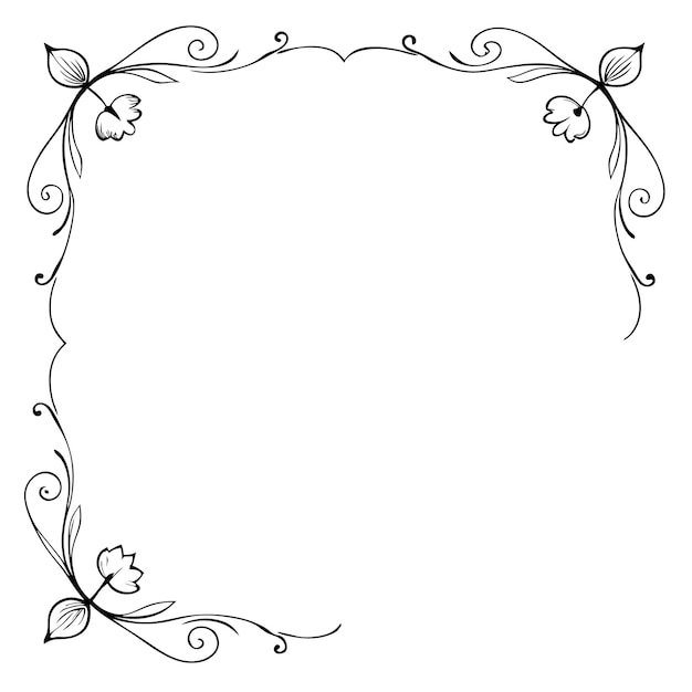 Zwart-wit bloemenframe met bloemen in elke hoek