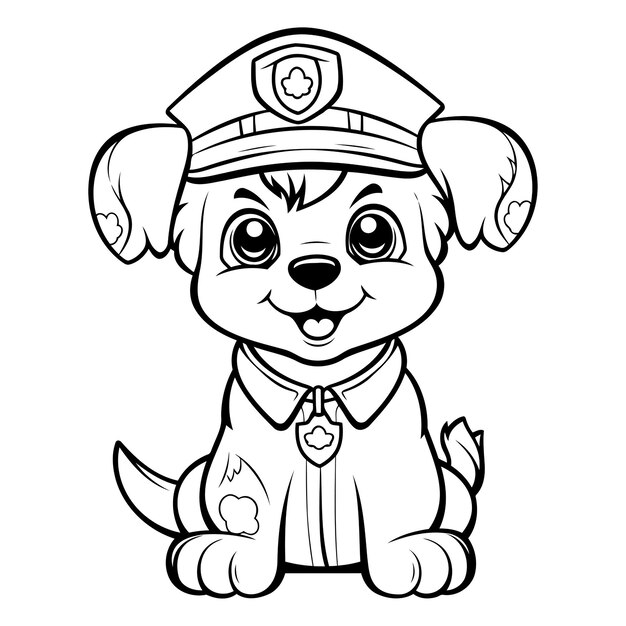 Zwart-wit cartoon illustratie van cute little puppy politie hond kleurboek