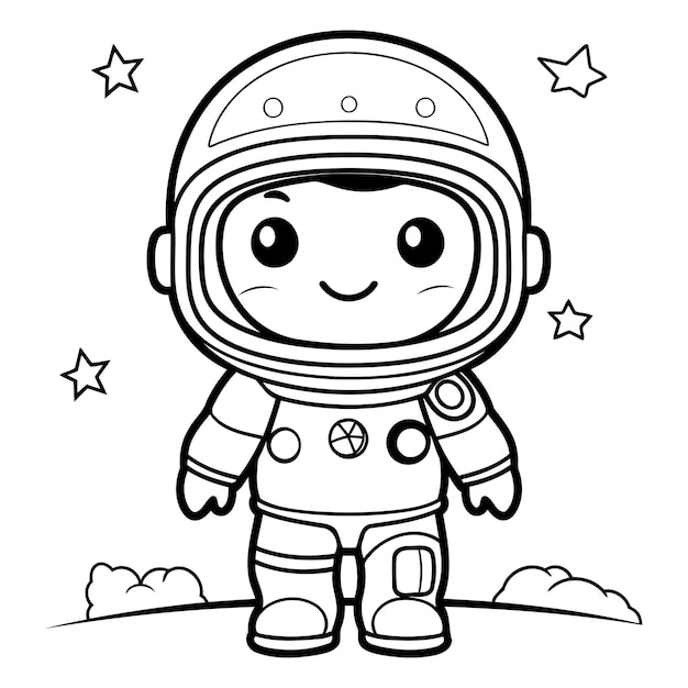 Zwart-wit cartoon illustratie van schattig astronaut personage kleurboek