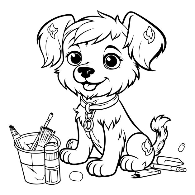Zwart-wit cartoon illustratie van schattige puppy hond of puppy voor kleurboek