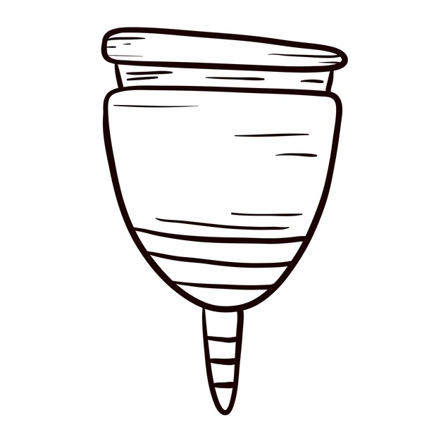 Zwart-wit doodle illustratie van een hygiënische menstruatiecup