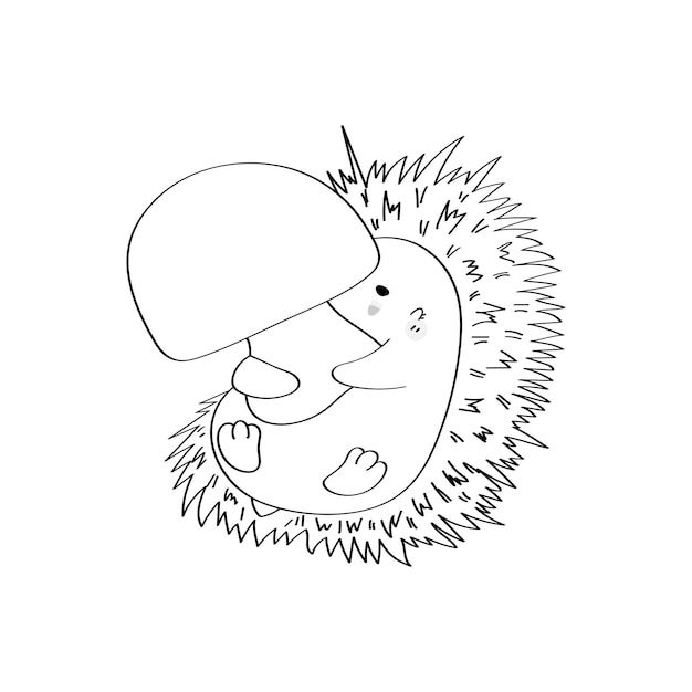 Zwart-wit egel clipart in cute cartoon stijl. mooie clip art kleurplaat egel.