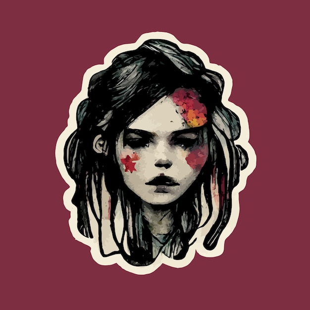 Zwart-wit etnische vrouw ontwerp grunge illustratie sticker t-shirt