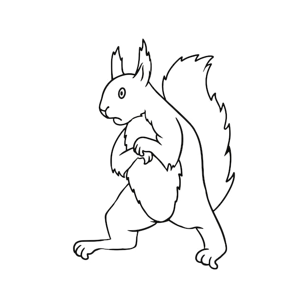 Vector zwart-wit foto pluizig bang eekhoorn staande op zijn achterpoten vector cartoon