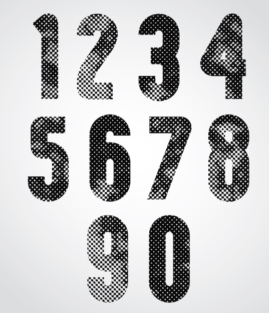 Vector zwart-wit gestippelde grafische decoratieve nummers.