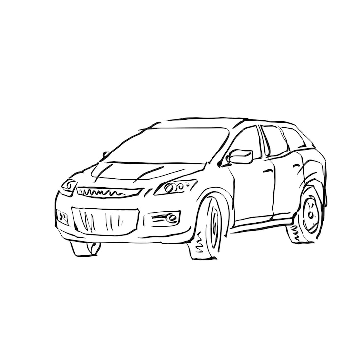 Vector zwart-wit hand getekende auto op witte achtergrond, geïllustreerde hatchback.