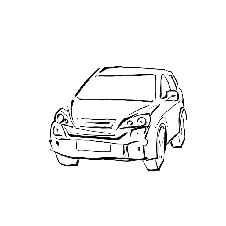 Vector zwart-wit hand getekende auto op witte achtergrond, geïllustreerde hatchback.