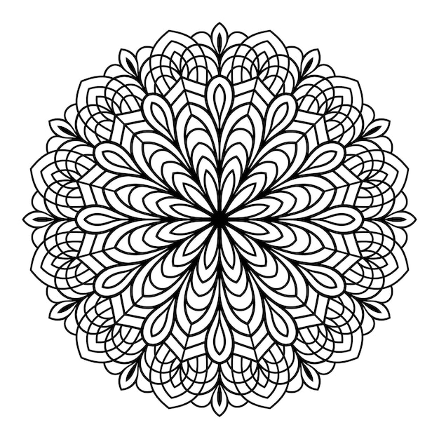 Zwart-wit hand getrokken mandala bloemmotief vector op witte achtergrond voor kleurplaten