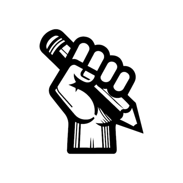 Zwart-wit hand met potlood vector icoon illustratie