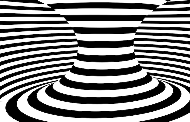 Zwart-wit hypnotische wormgat tunnel optische illusie achtergrond.