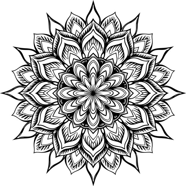 zwart-wit illustratie van een mandala
