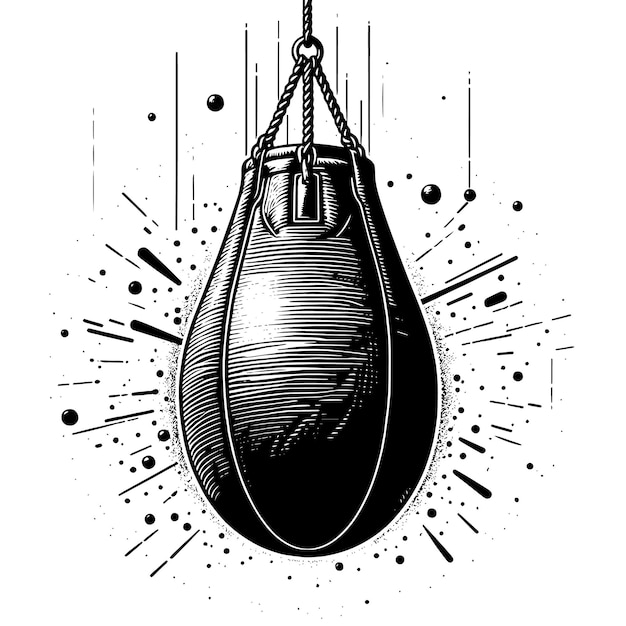 Vector zwart-wit illustratie van een punching bag