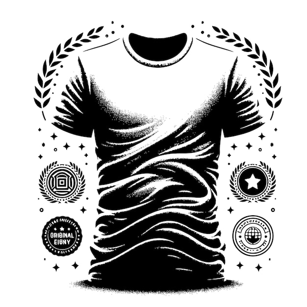 Vector zwart-wit illustratie van een wit t-shirt