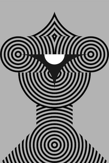 zwart-wit illustratie van robot gezicht met cirkelvormige geometrische patroon vector