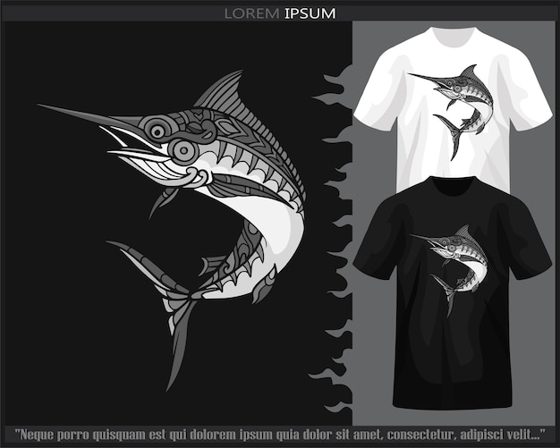 Zwart-wit kleur mahi mahi vis mandala arts geïsoleerd op zwart-wit t-shirt