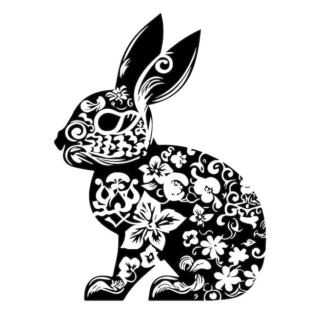 Zwart-wit konijn mandala vector ontwerp