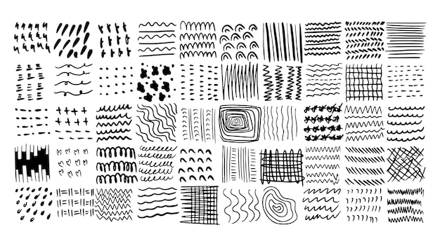 Vector zwart wit krabbel doodle patroon handgetekende vector geïsoleerde set collectie