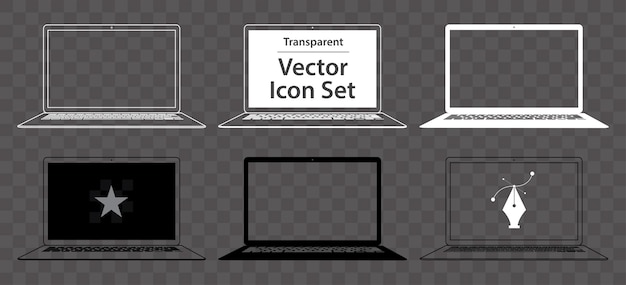 Vector zwart-wit laptop computer vector illustratie icon set. laptop-pc met transparante achtergrond.