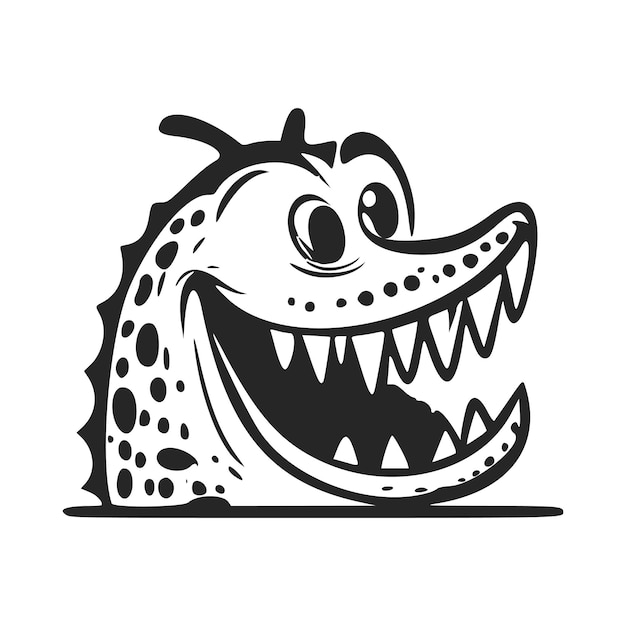 Zwart wit licht logo met lieve vrolijke krokodil