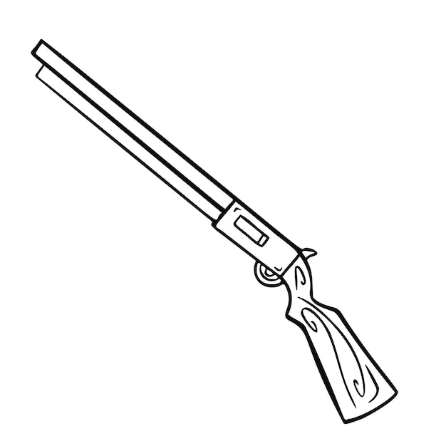 Zwart-wit lineaire teken aanduiding silhouet shotgun wapen hand getekende illustratie vector