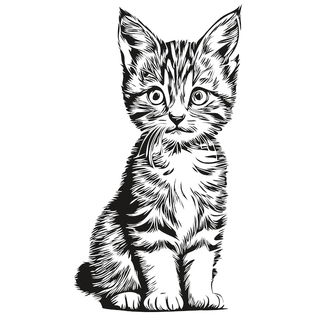 Zwart-wit lineaire verf tekenen Cat vector illustratie kitten