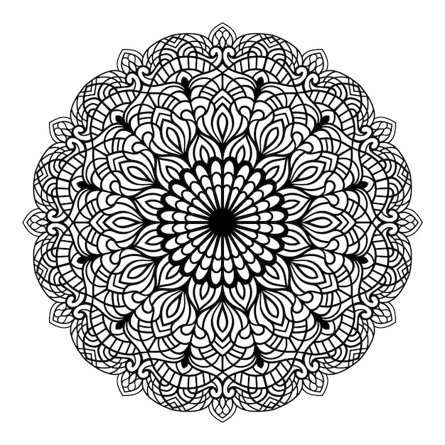 Zwart-wit mandala bloemmotief vector op witte achtergrond voor het kleuren van boek ontwerpsjabloon