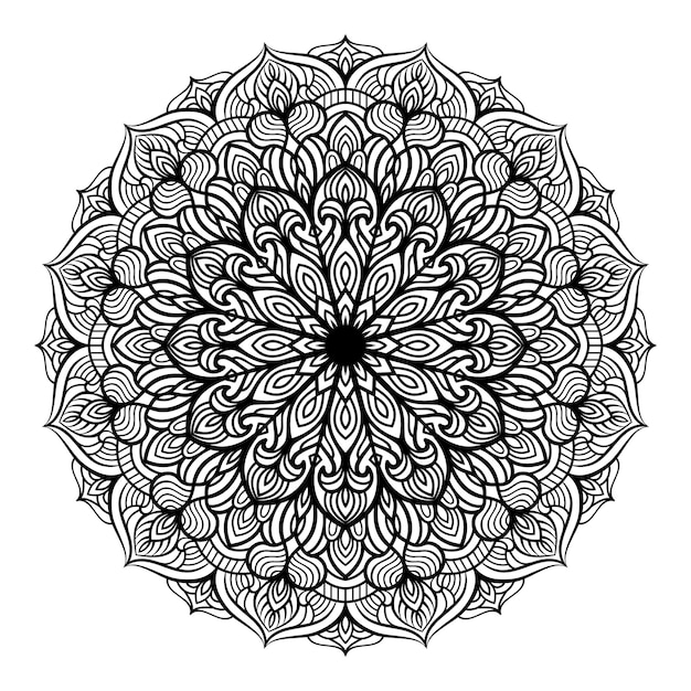 Zwart-wit mandala bloemmotief vector op witte achtergrond voor het kleuren van boek ontwerpsjabloon