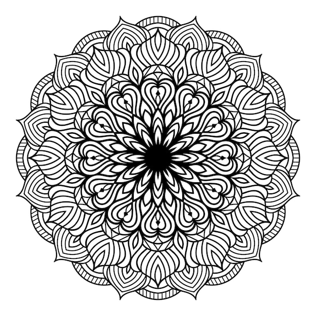 Zwart-wit mandala bloemmotief vector op witte achtergrond voor het kleuren van boek ontwerpsjabloon