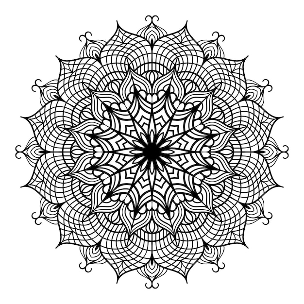 Zwart-wit mandala bloemmotief vector op witte achtergrond voor kleurplaten