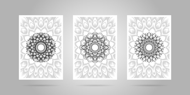 Vector zwart-wit mandala flower cover set.