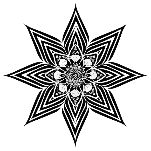 Zwart-wit mandala met een patroon van de vier elementen.