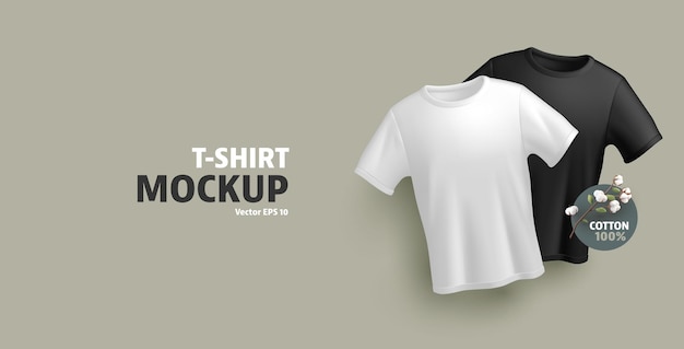 Vector zwart-wit mannelijk t-shirt mockup met plaats voor afdrukken showcase met katoen materiaal 3d label