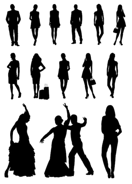 Zwart-wit mensen silhouetten Vector illustratie